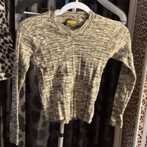 Free People Ribbed Knit Top in Black and Tan